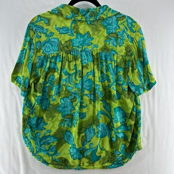 Carole Little Blouse Womens Sz S Short Sleeve Button Up Retro Floral Apple Green - Picture 2 of 11